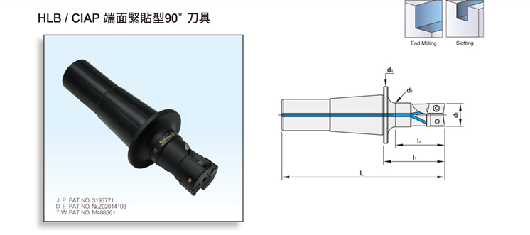 HLB/CIAP FACE CONTACT TYPE 90° END MILL CUTTER HLB/CIAP FACE CONTACT TYPE 90° END MILL CUTTER