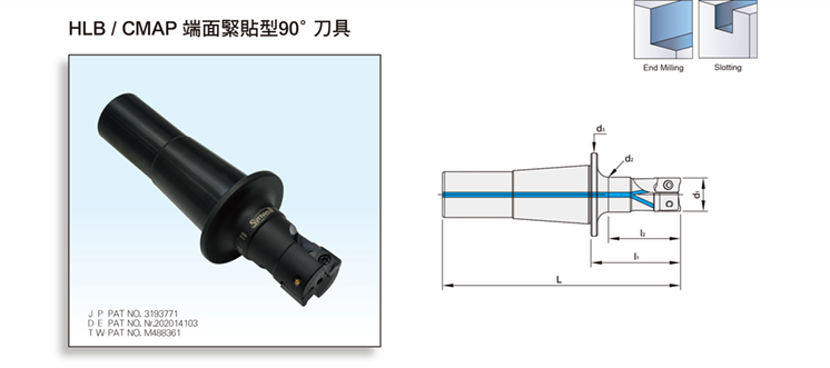 HLB/CMAP FACE CONTACT TYPE 90° END MILL CUTTER HLB/CMAP FACE CONTACT TYPE 90° END MILL CUTTER